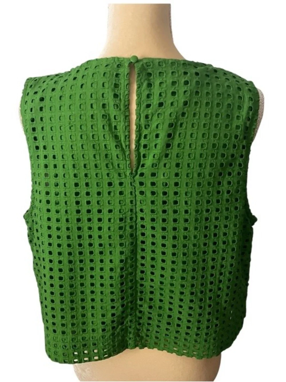 Kate Spade Green Eyelet Broderie Top Sleeveless Sz XL Textured Chic Summer